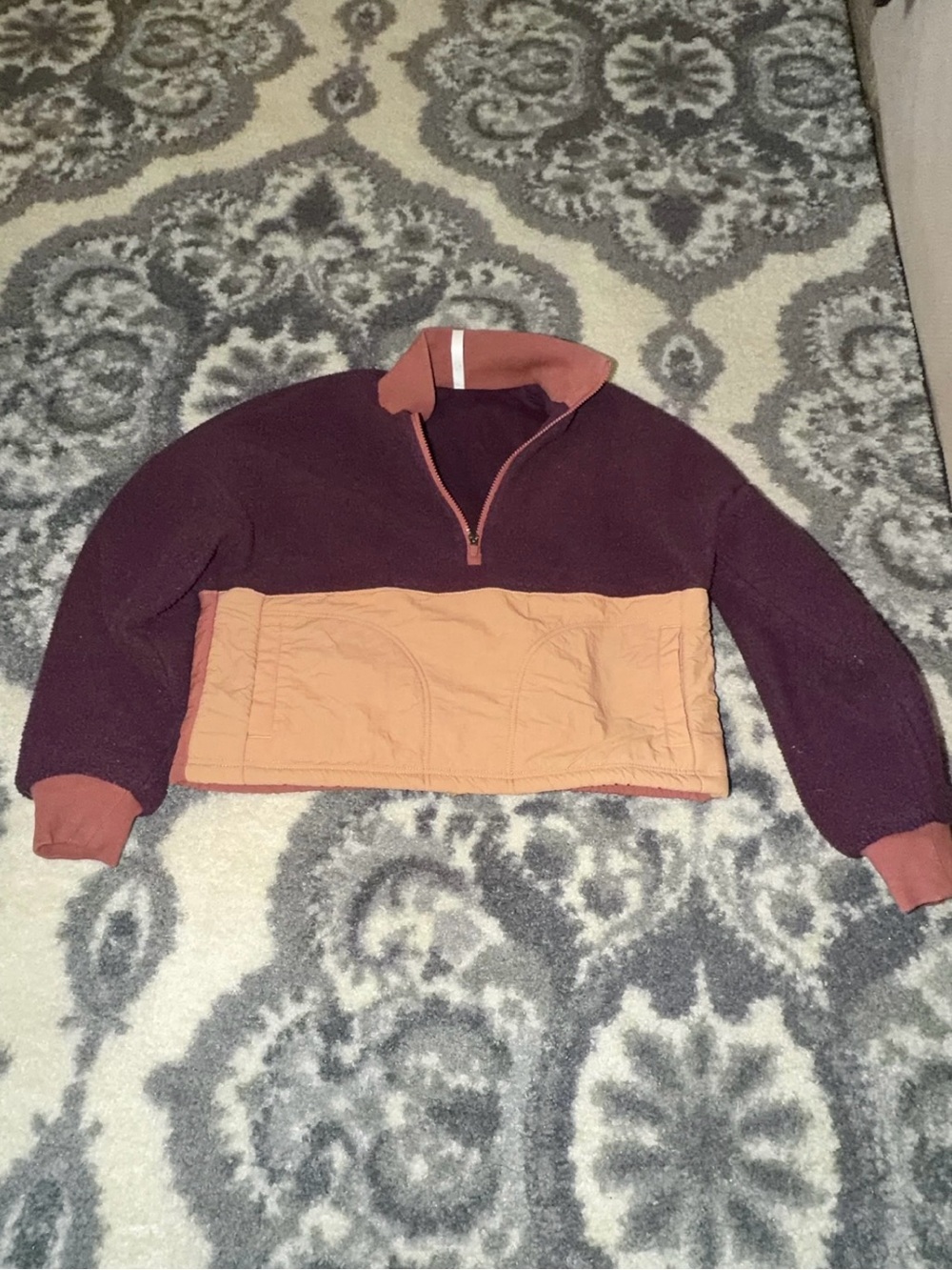 Fabletics Maroon and Dusty Rose Cropped Half-Zip Pullover